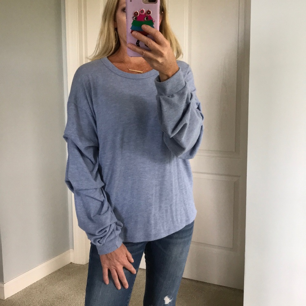 Slouchy Blue Tiered Sleeve Top - Picture 3 of 8